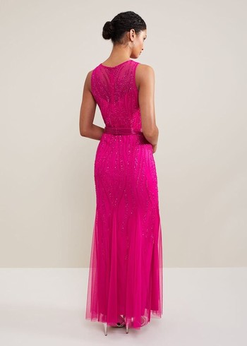 Phase Eight Rowena Beaded Dress Fuchsia USA | 8902476-XW